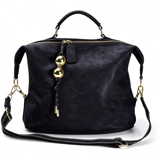 Retro Artificial Leather Boston Handbag With Pendant Accessories