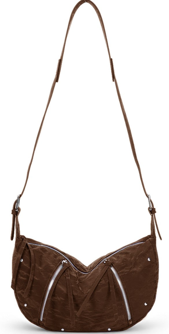 Moto Crescent Crossbody Bag Rivet Shoulder Purse