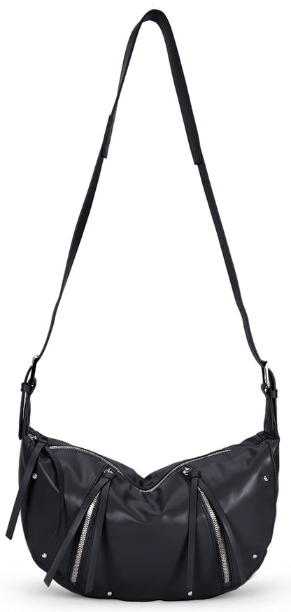 Moto Crescent Crossbody Bag Rivet Shoulder Purse