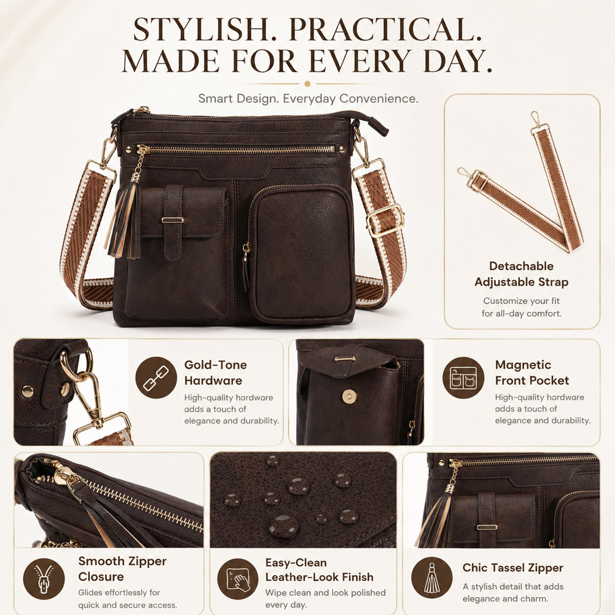 Multi Pocket Crossbody Bag Purse