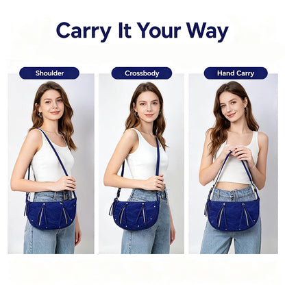 Moto Crescent Crossbody Bag Rivet Shoulder Purse