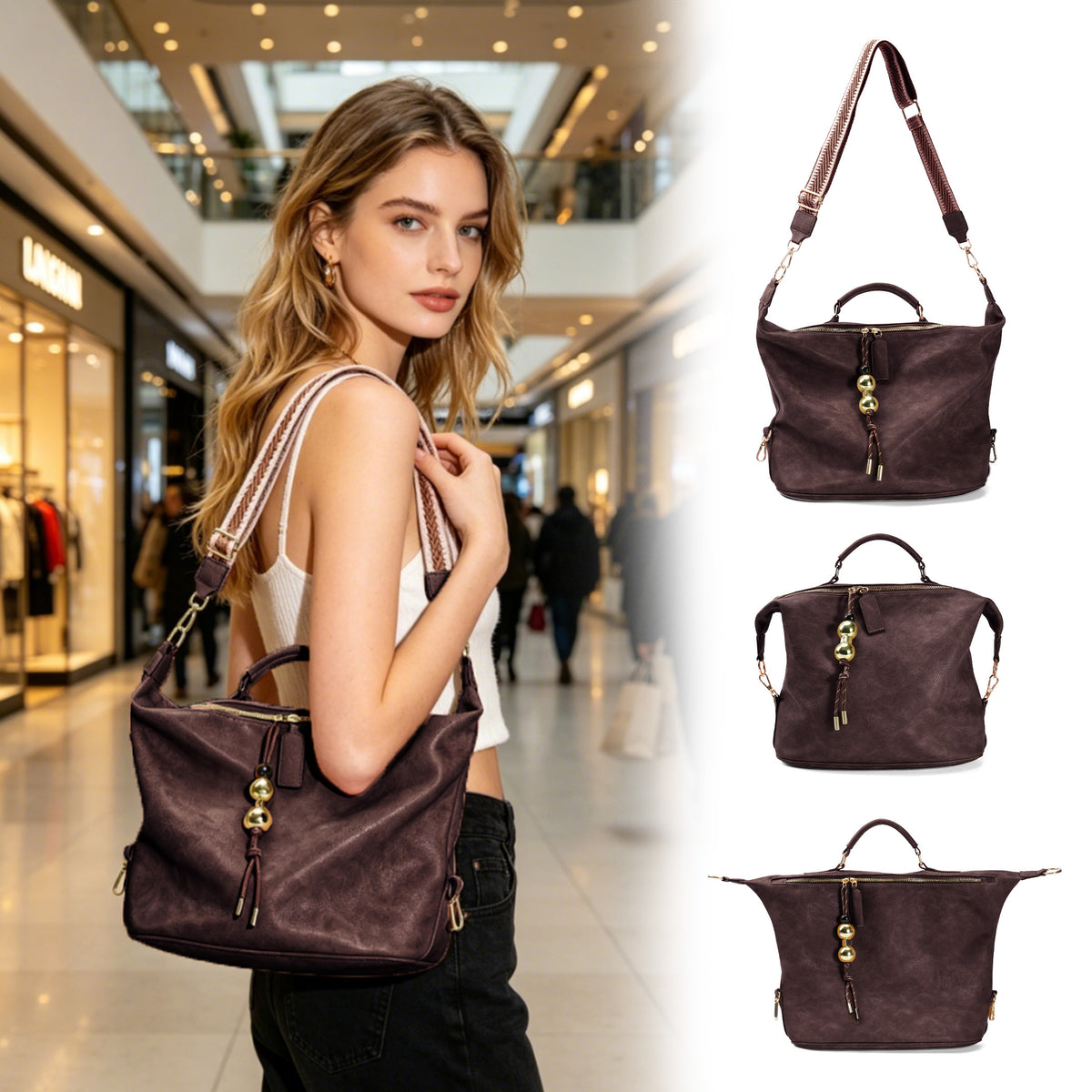 Retro Artificial Leather Boston Handbag With Pendant Accessories