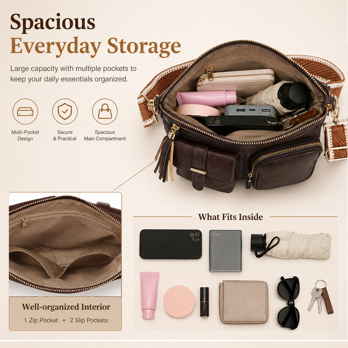 Multi Pocket Crossbody Bag Purse