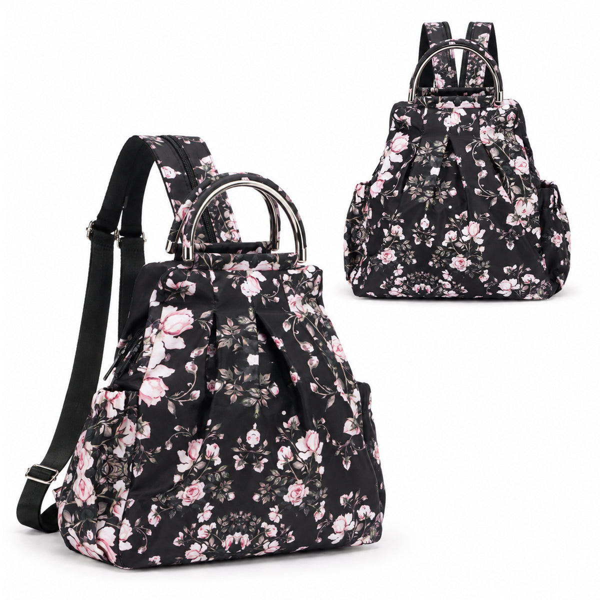 Printed  Floral Backpack Convertible Carryall Bucket Handbag
