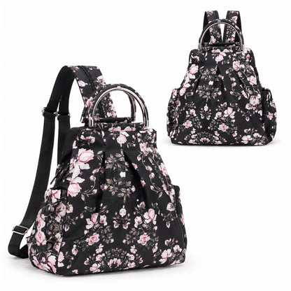 Printed  Floral Backpack Convertible Carryall Bucket Handbag