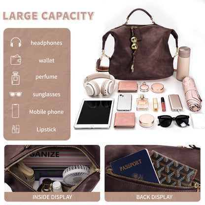 Retro Artificial Leather Boston Handbag With Pendant Accessories