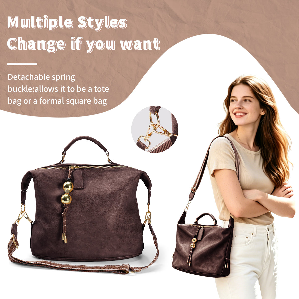 Retro Artificial Leather Boston Handbag With Pendant Accessories