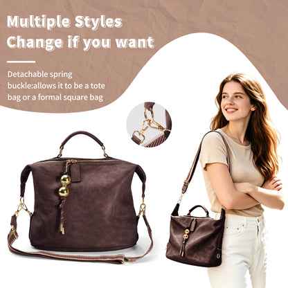 Retro Artificial Leather Boston Handbag With Pendant Accessories