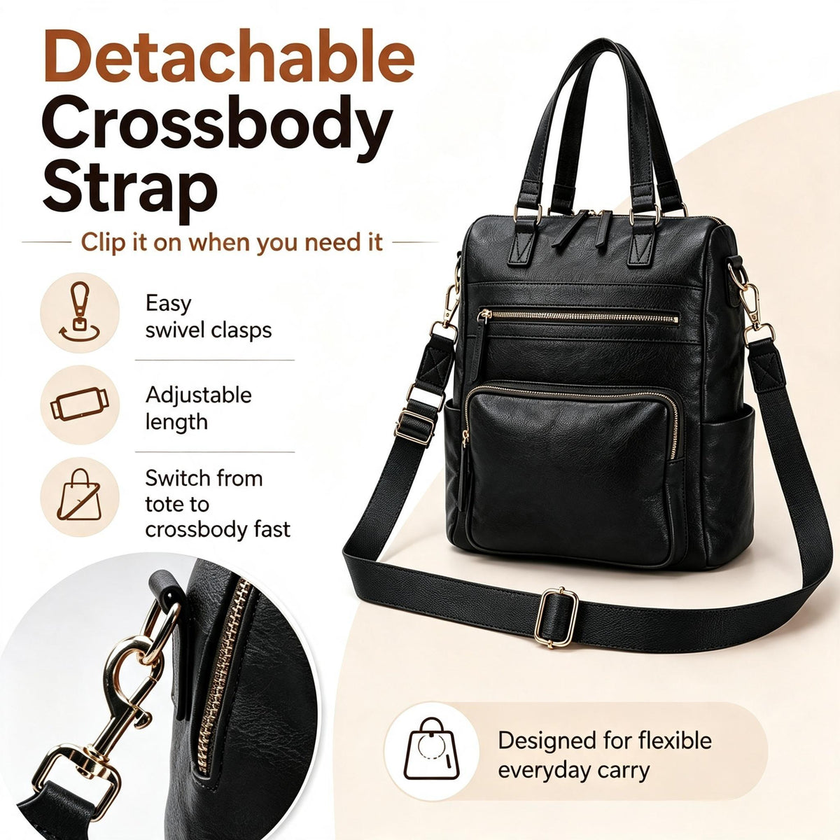 Convertible Backpack Purse Crossbody Tote Bag For Work