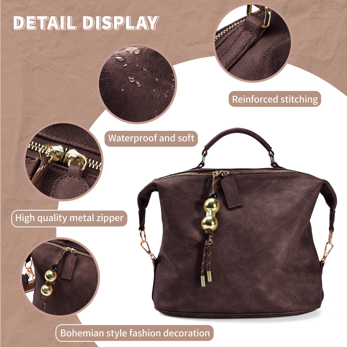Retro Artificial Leather Boston Handbag With Pendant Accessories