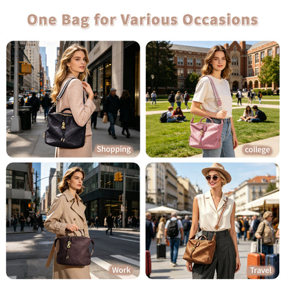 Retro Artificial Leather Boston Handbag With Pendant Accessories