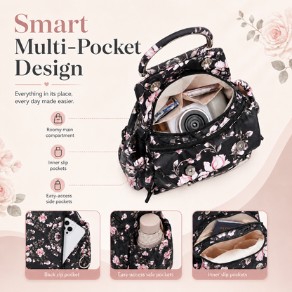 Printed  Floral Backpack Convertible Carryall Bucket Handbag