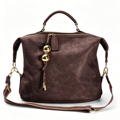 Retro Artificial Leather Boston Handbag With Pendant Accessories