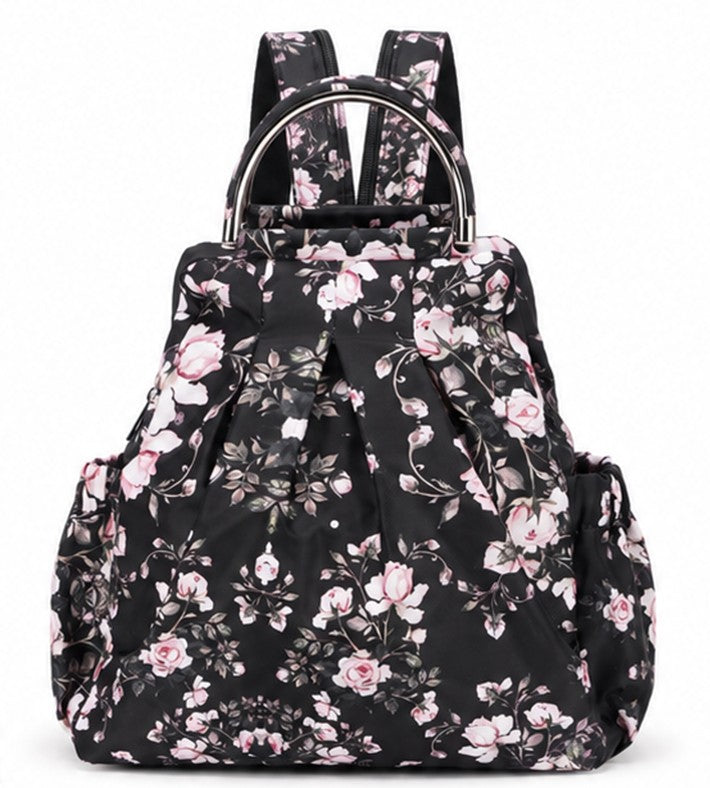 Printed  Floral Backpack Convertible Carryall Bucket Handbag