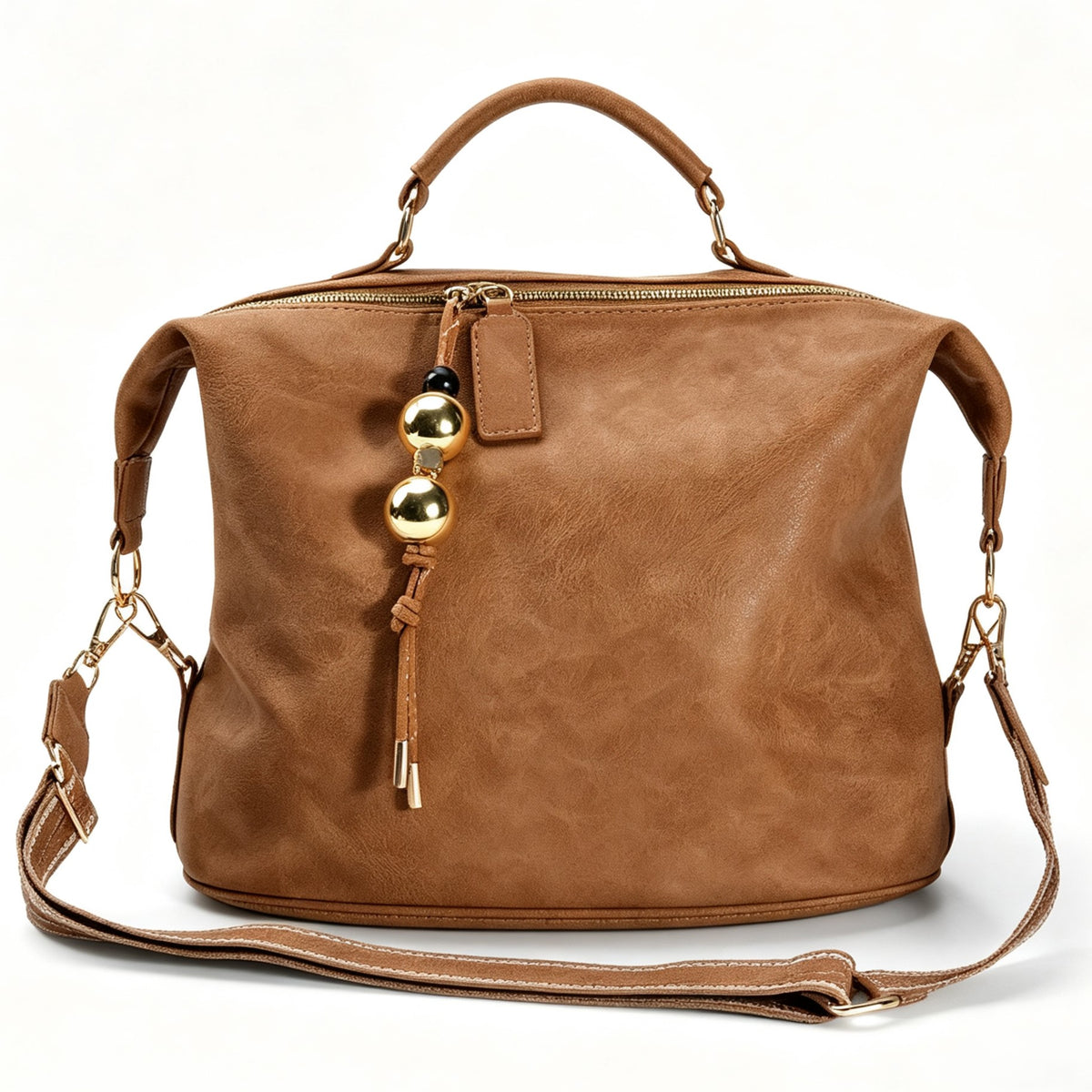 Retro Artificial Leather Boston Handbag With Pendant Accessories