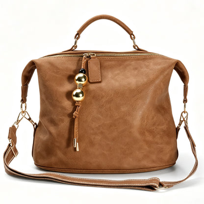 Retro Artificial Leather Boston Handbag With Pendant Accessories
