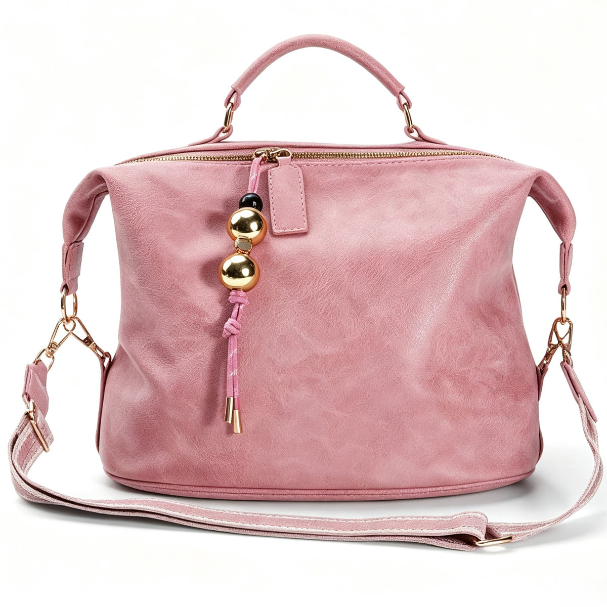 Retro Artificial Leather Boston Handbag With Pendant Accessories