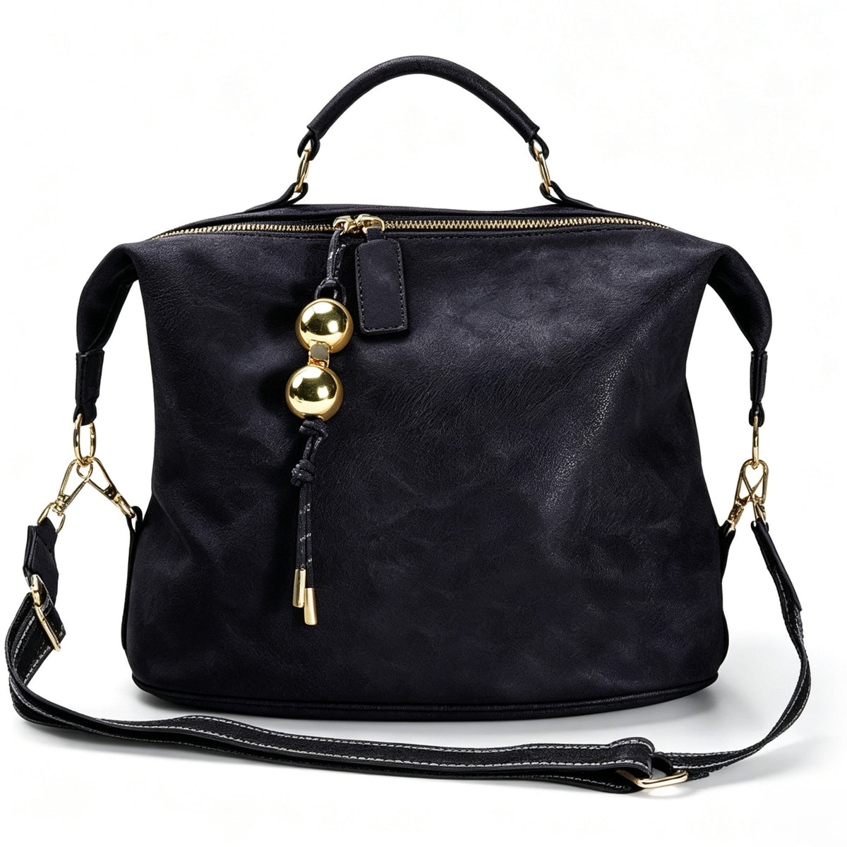 Retro Artificial Leather Boston Handbag With Pendant Accessories