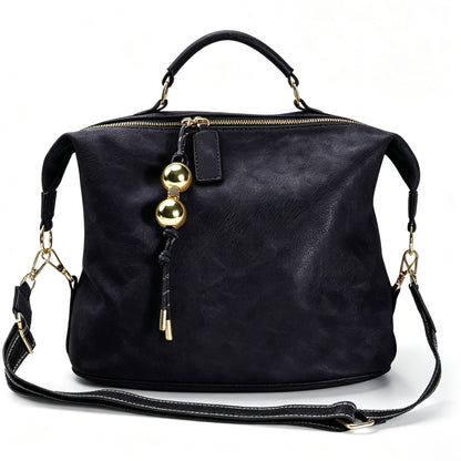 Retro Artificial Leather Boston Handbag With Pendant Accessories
